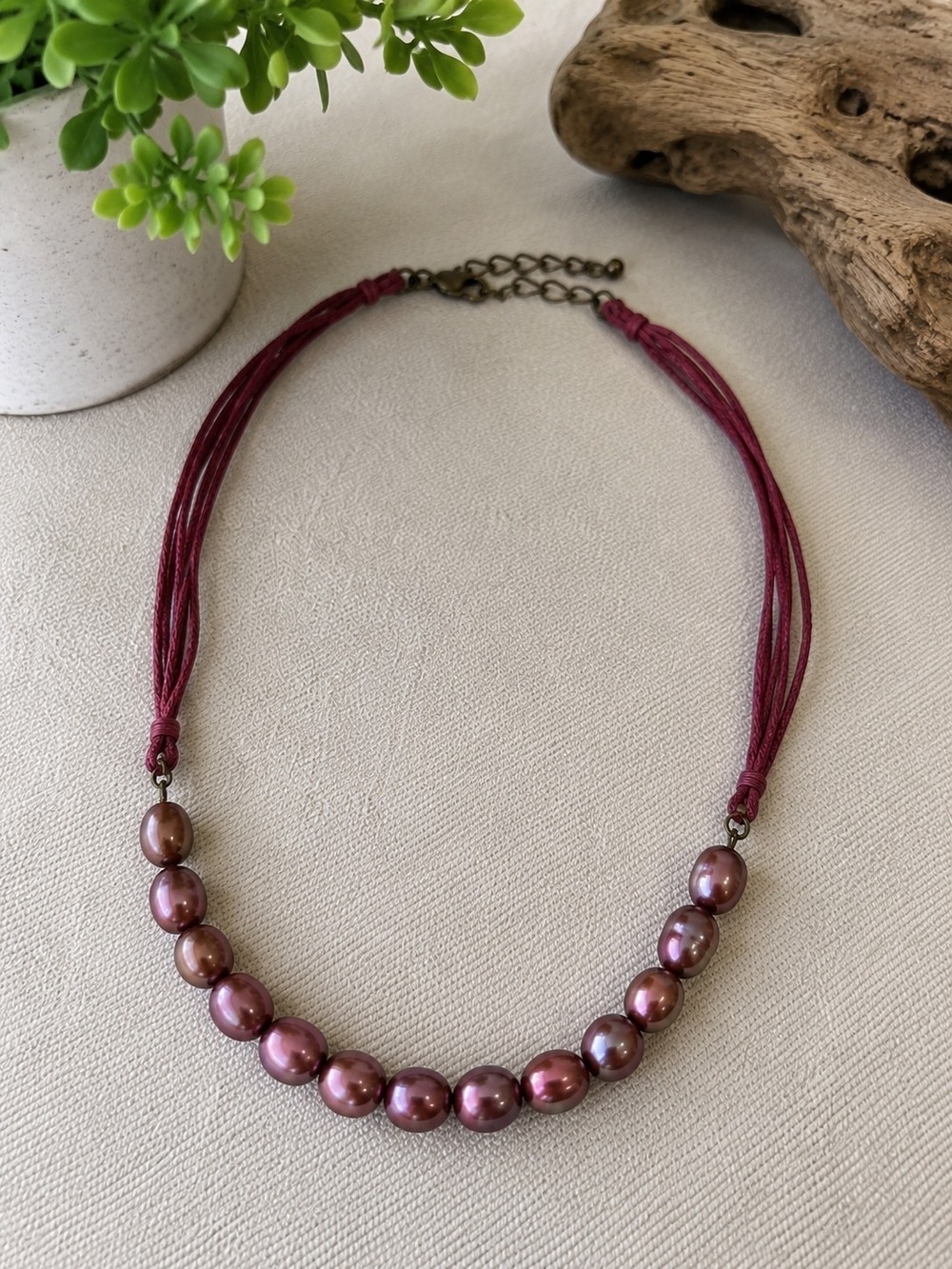 Genuine Plum Baroque Pearl Necklace – Sterling Silver Clasp